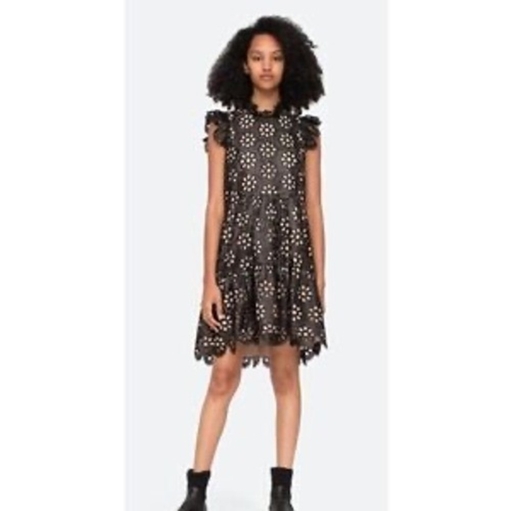 NWT Sea New York Shelby Black‎ Sequin Flutter Sleeve Dress Size 4